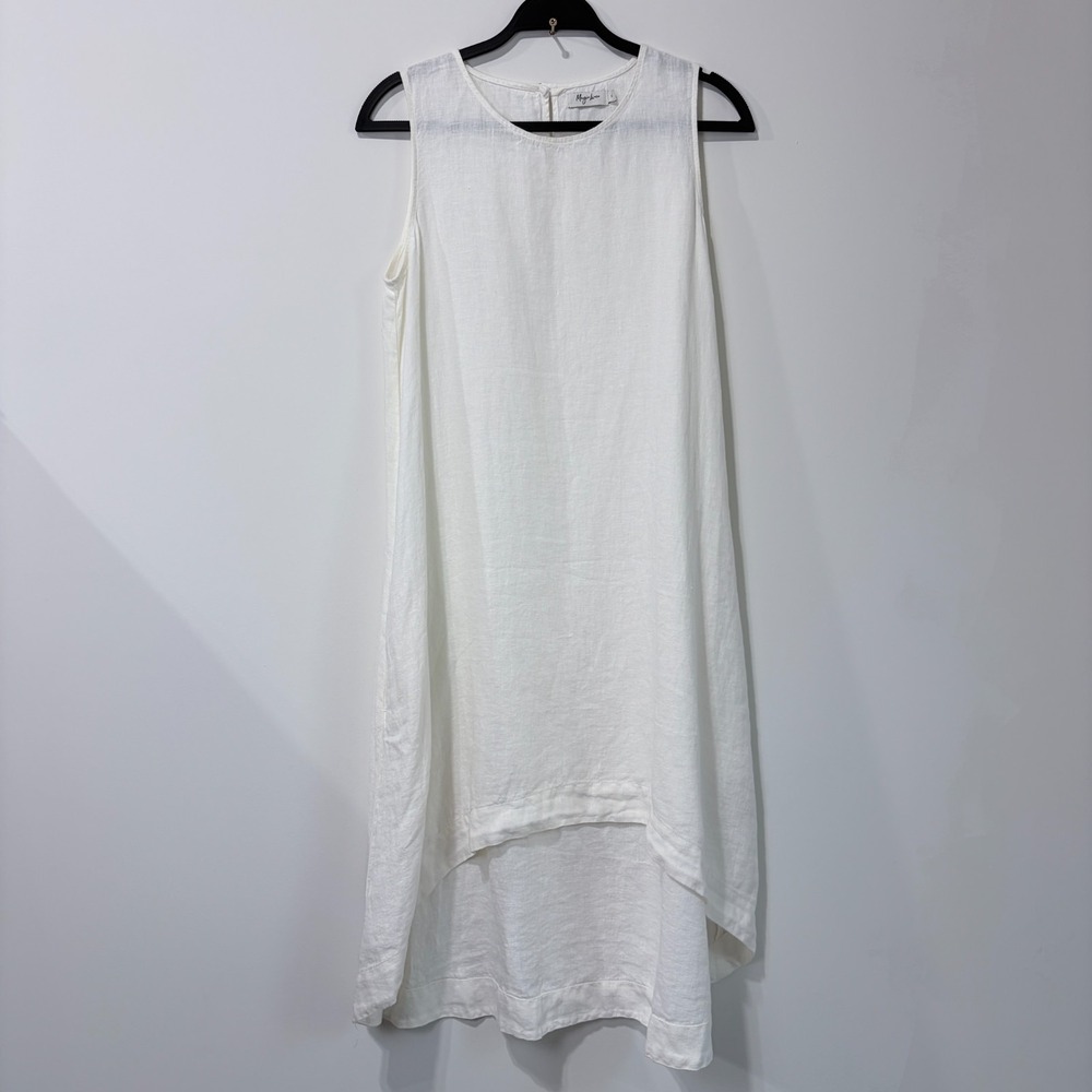 Magic Linen Dress HI Low White Coastal Resort Minimalist Lagenlook Oversize Sz S